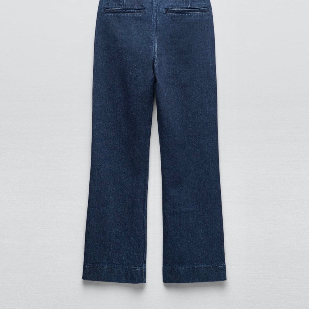 Zara NWOT Dark wash pocket button front straight leg semi cropped denim jeans - Picture 9 of 9